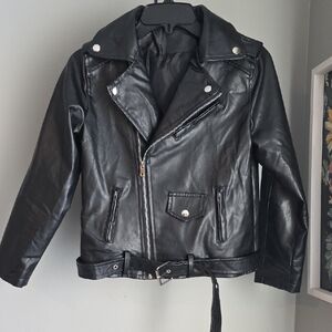 Black Faux Leather Biker Jacket S